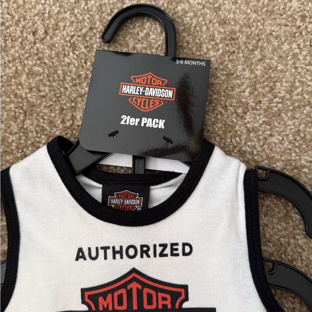 Harley-Davidson White Tank Top with Black Trim and Orange Logo